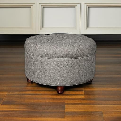 Homepop Home Decor | Button Tufted Woven Round Storage Ottoman | Ottoman with Storage for Living Room & Bedroom (Dark Gray) thumbnail 8