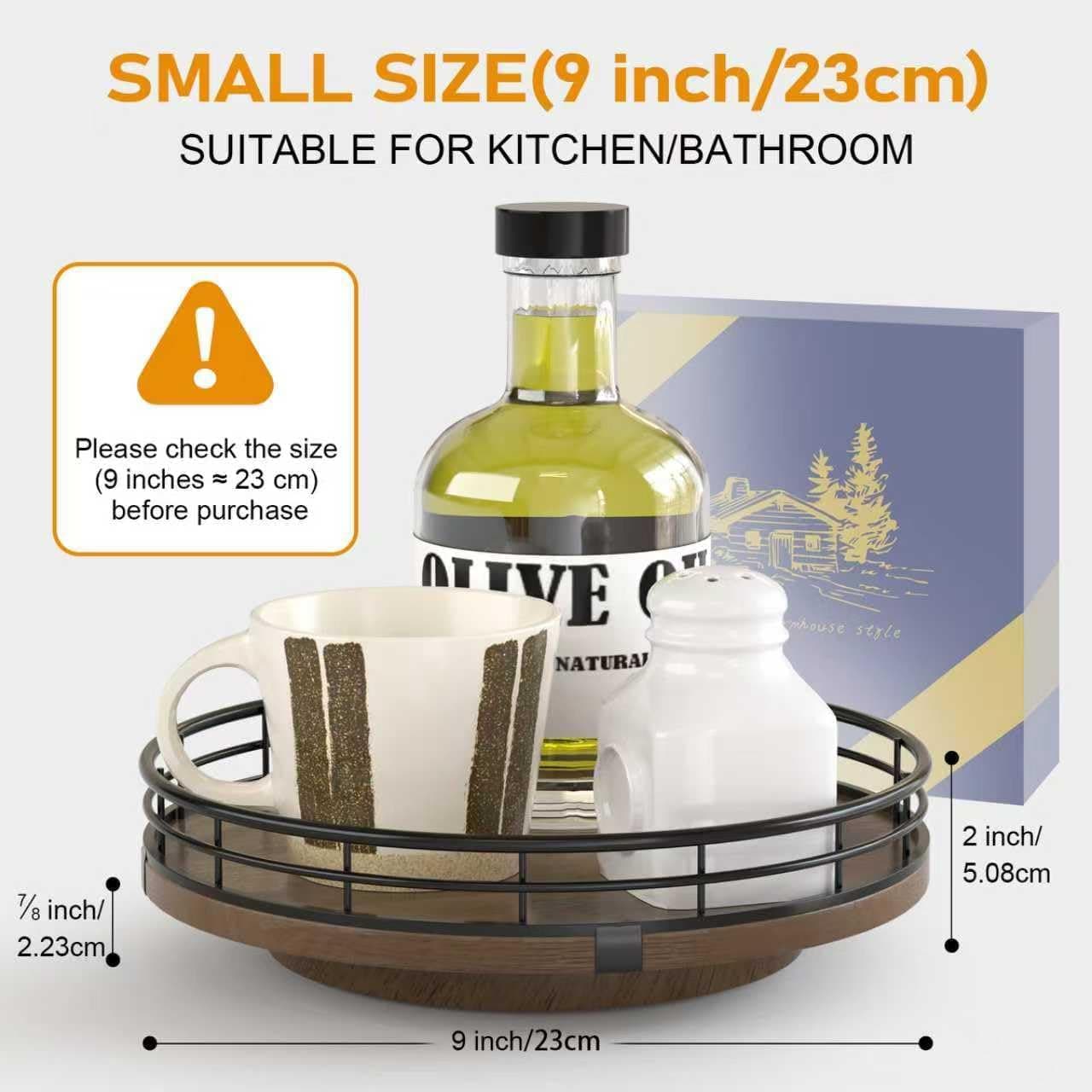 Farmhouse Oak 9" Lazy Susan Turntable Organizer for Cabinet, Round Wooden Lazy Susan Organization and Storage for Dining Table, Pantry, Kitchen, Countertop, Cupboard,Home Decor, Walnut Wood thumbnail 4