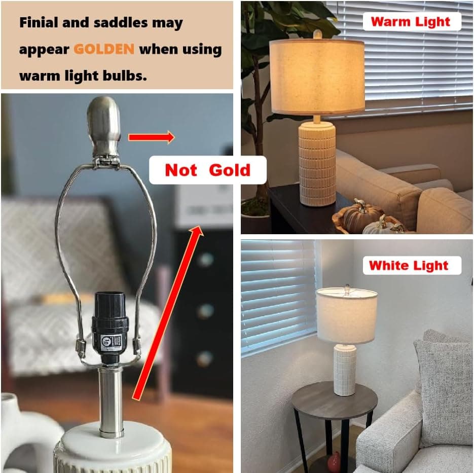PoKat 23" Modern Ceramic Table Lamp Set of 2 for Living Room White Desk Lamps for Bedroom Farmhouse Bedside Nightstand Lamp House Warming Gifts New Home Decor End Table Lamps Gifts for Women Mom Beige thumbnail 2