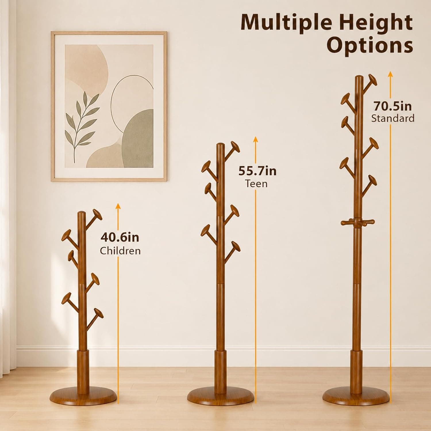 Taitiy Solid Wood Coat Rack Freestanding Coat Tree with 10 Hooks for Bedroom, Livingroom, Entryway, Sturdy Coat Hanger Stand for Hats, Coats, Scarves, Handbags, Purses thumbnail 2