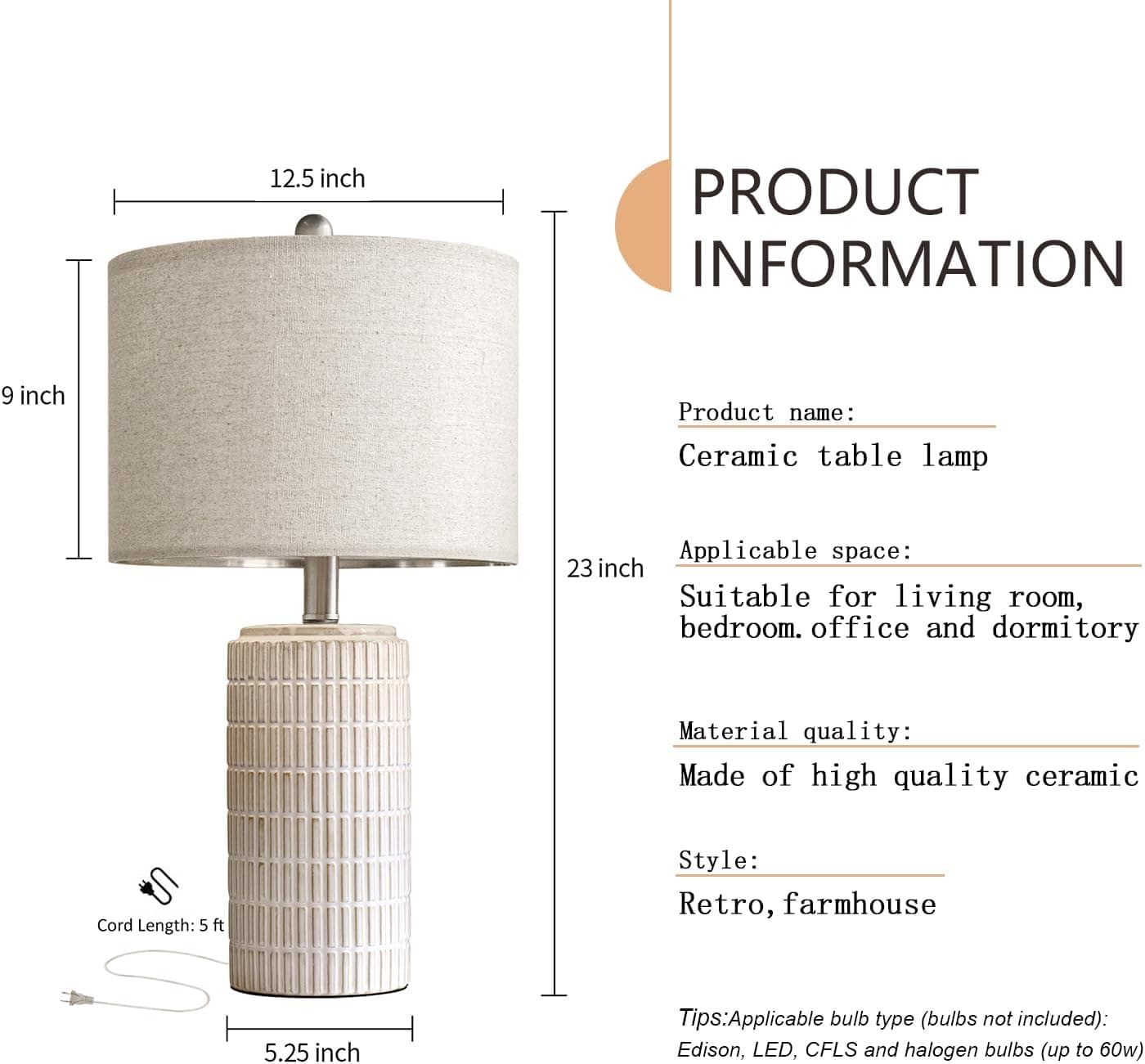 PoKat 23" Modern Ceramic Table Lamp Set of 2 for Living Room White Desk Lamps for Bedroom Farmhouse Bedside Nightstand Lamp House Warming Gifts New Home Decor End Table Lamps Gifts for Women Mom Beige thumbnail 8