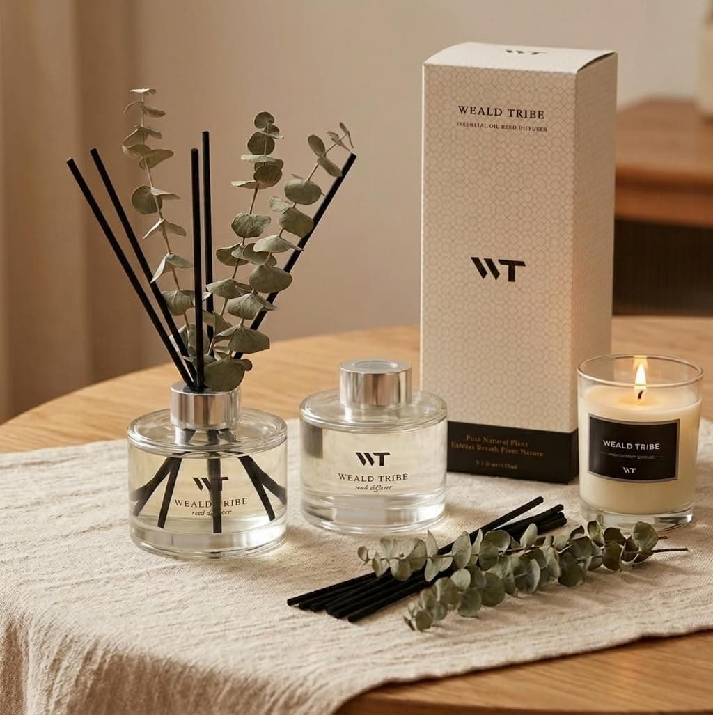 Flower Reed Diffuser Set Wild Eucalyptus Mint Scent for Bathroom Accessories Shelf Decor & Air Fresheners, Sticks Defusers with 5.1 fl oz Essential Oils & Leaves, House Bedroom Office Decor & Gifts thumbnail 6