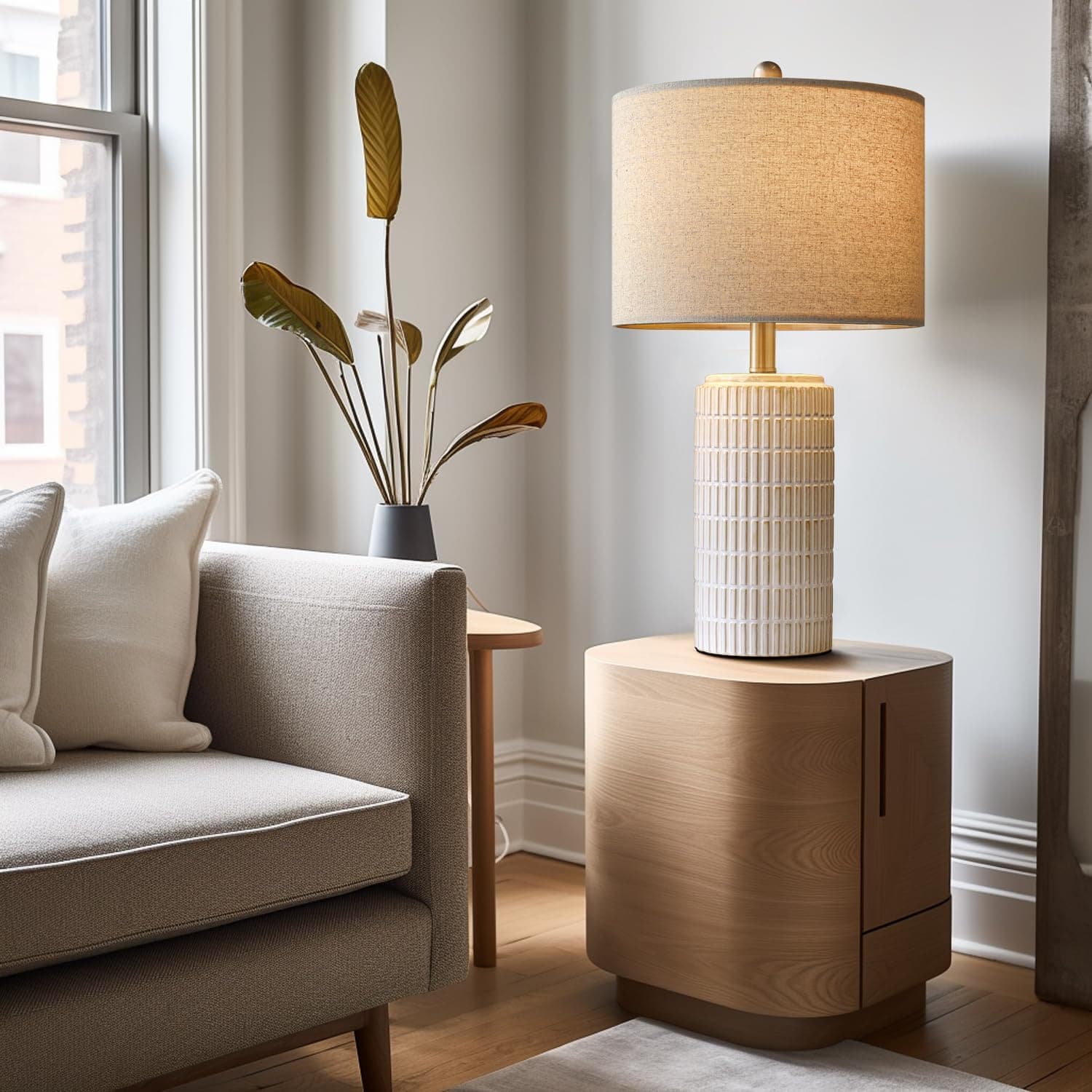 PoKat 23" Modern Ceramic Table Lamp Set of 2 for Living Room White Desk Lamps for Bedroom Farmhouse Bedside Nightstand Lamp House Warming Gifts New Home Decor End Table Lamps Gifts for Women Mom Beige thumbnail 5