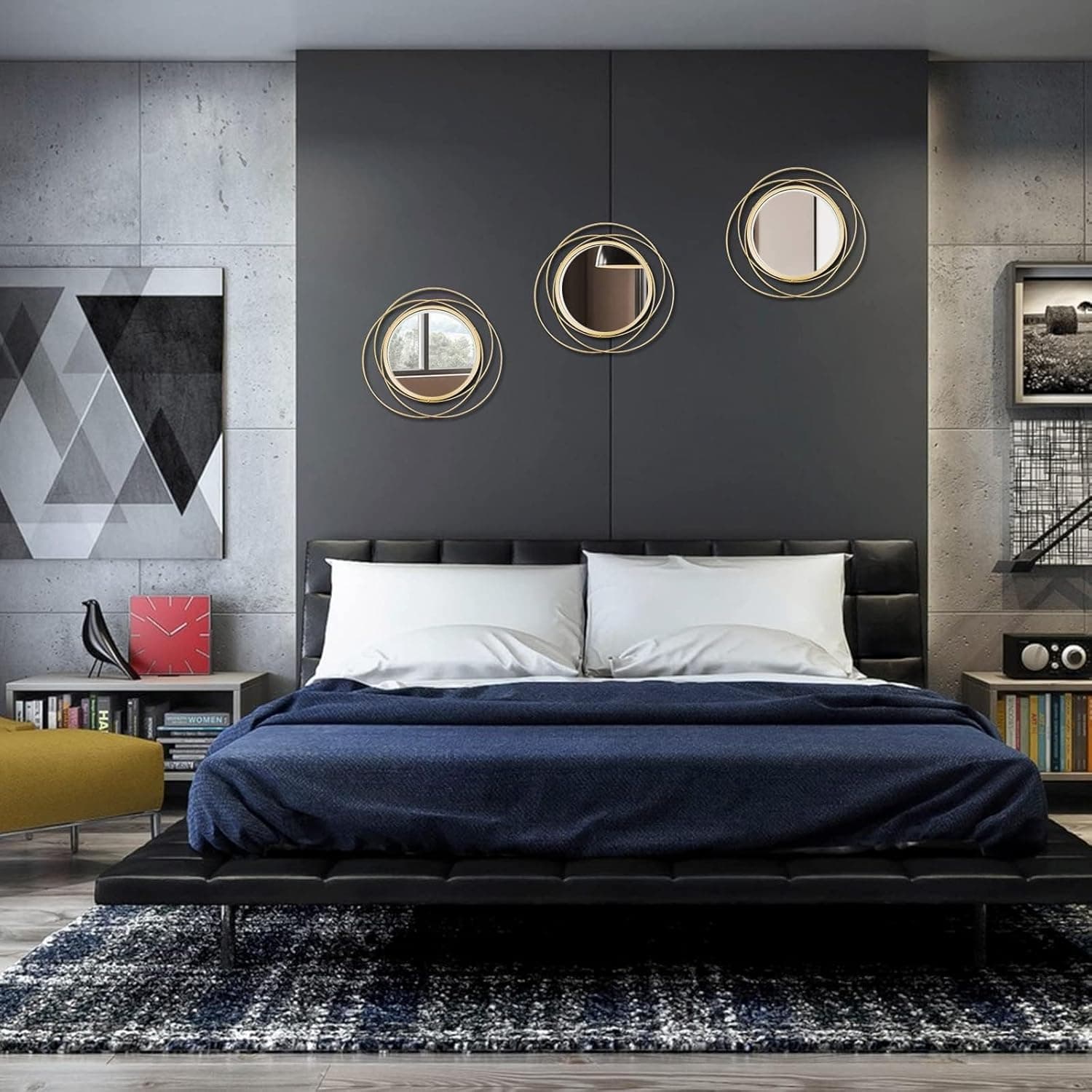 3 Set Round Mirrors for Wall Decor Living Room Bedroom Bathroom Dining Room Metal Circle Mirror Set Boho Decorative Sunburst Wall Art Accent Entryway - Gold 11 in thumbnail 4