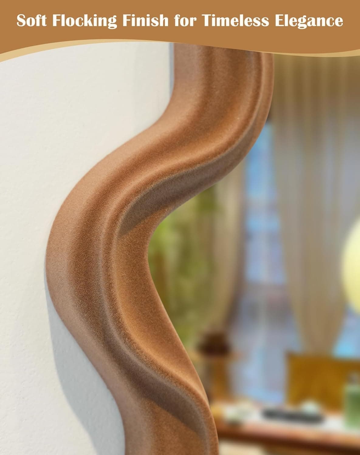 Irregular Wall Mirror Living Room Decor, Cloud Decorative Mirrors with Flocking Touch, Modern Wavy Mirror for Hallway Entryway Staircase Bedroom, Over the Door Wall Art Decoration (Brown) thumbnail 3