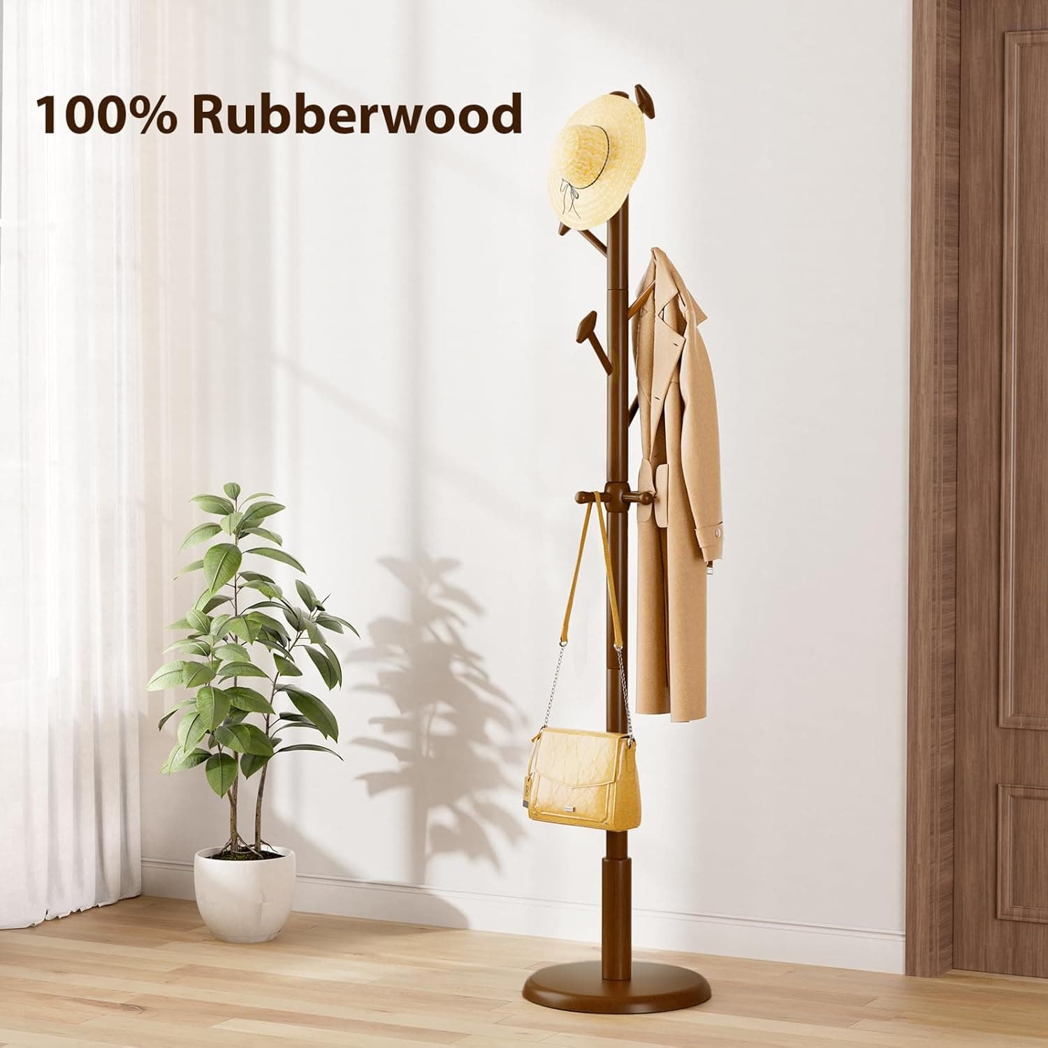 Taitiy Solid Wood Coat Rack Freestanding Coat Tree with 10 Hooks for Bedroom, Livingroom, Entryway, Sturdy Coat Hanger Stand for Hats, Coats, Scarves, Handbags, Purses thumbnail 5