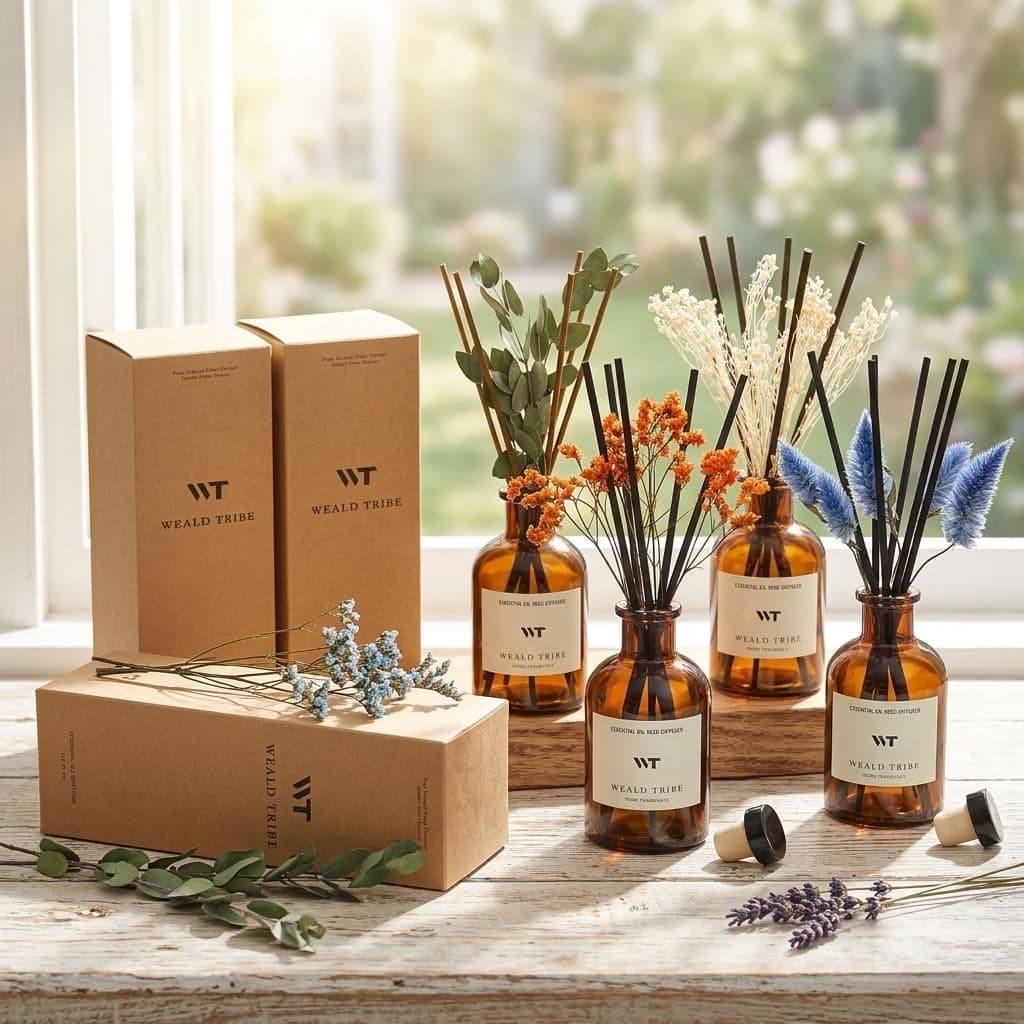 WEALD TRIBE Flower Reed Diffuser Set Eucalyptus & Lavender Scent For Bathroom Accessories Shelf Decor & Air Fresheners, Sticks Defusers With 4.0 fl oz Essential Oils, House Bedroom Office Decor & Gift thumbnail 4