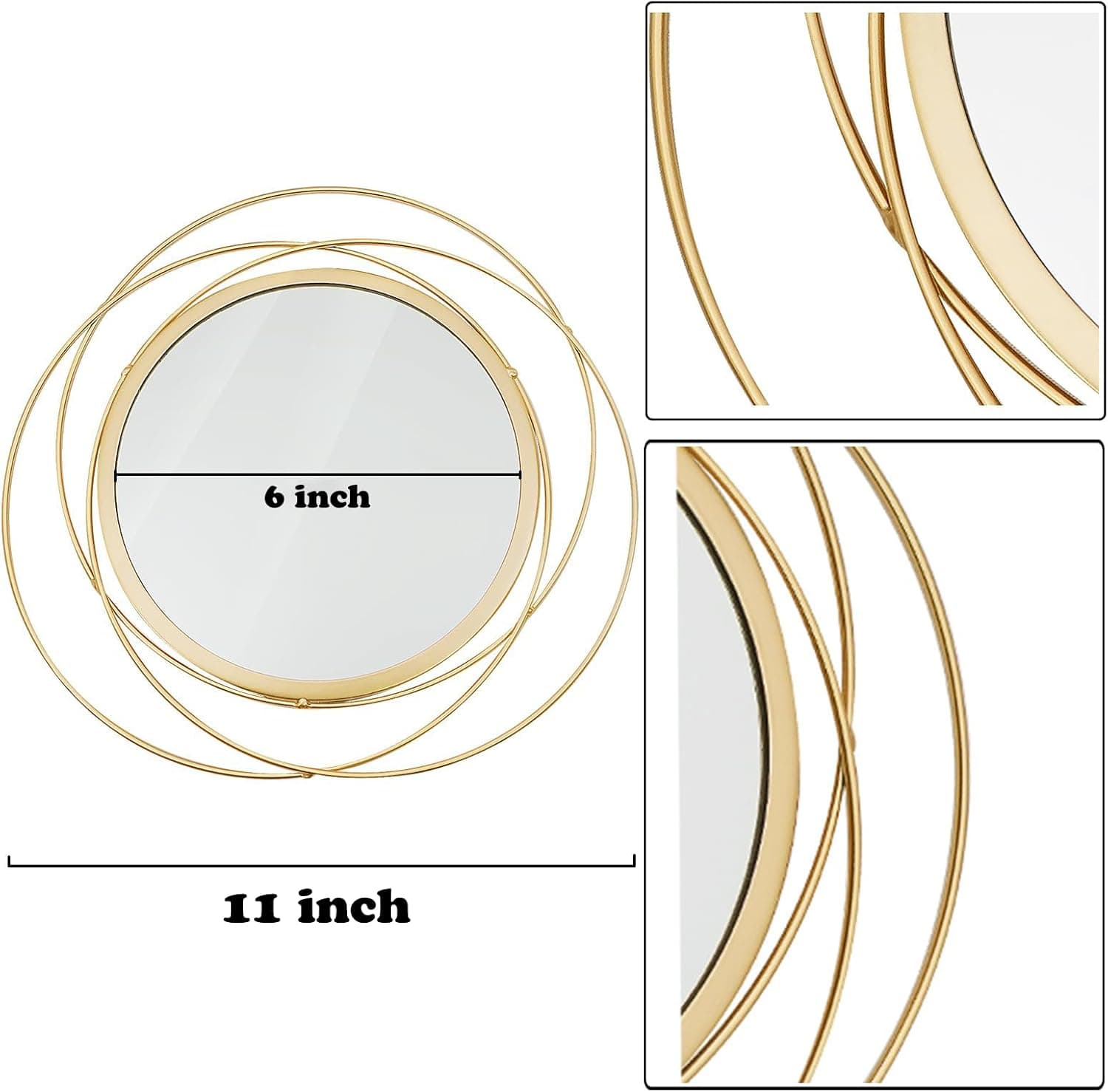 3 Set Round Mirrors for Wall Decor Living Room Bedroom Bathroom Dining Room Metal Circle Mirror Set Boho Decorative Sunburst Wall Art Accent Entryway - Gold 11 in thumbnail 6