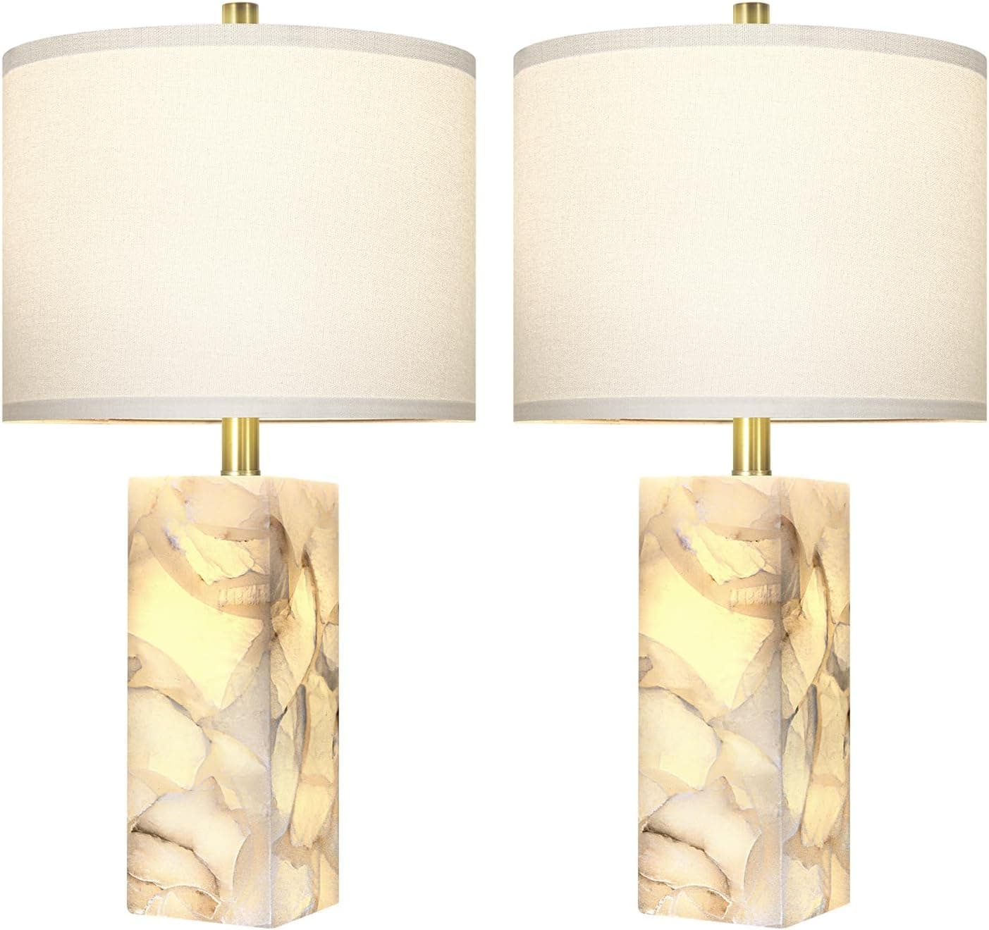 Scenekoy Alabaster Table Lamp Set of 2 with Night Light for Bedroom Living Room, 23" Rotary Switch Bedside Lamp with Linen Shade, Modern Nightstand Lamps for Room Office Dorm (Bulb Included) thumbnail 8