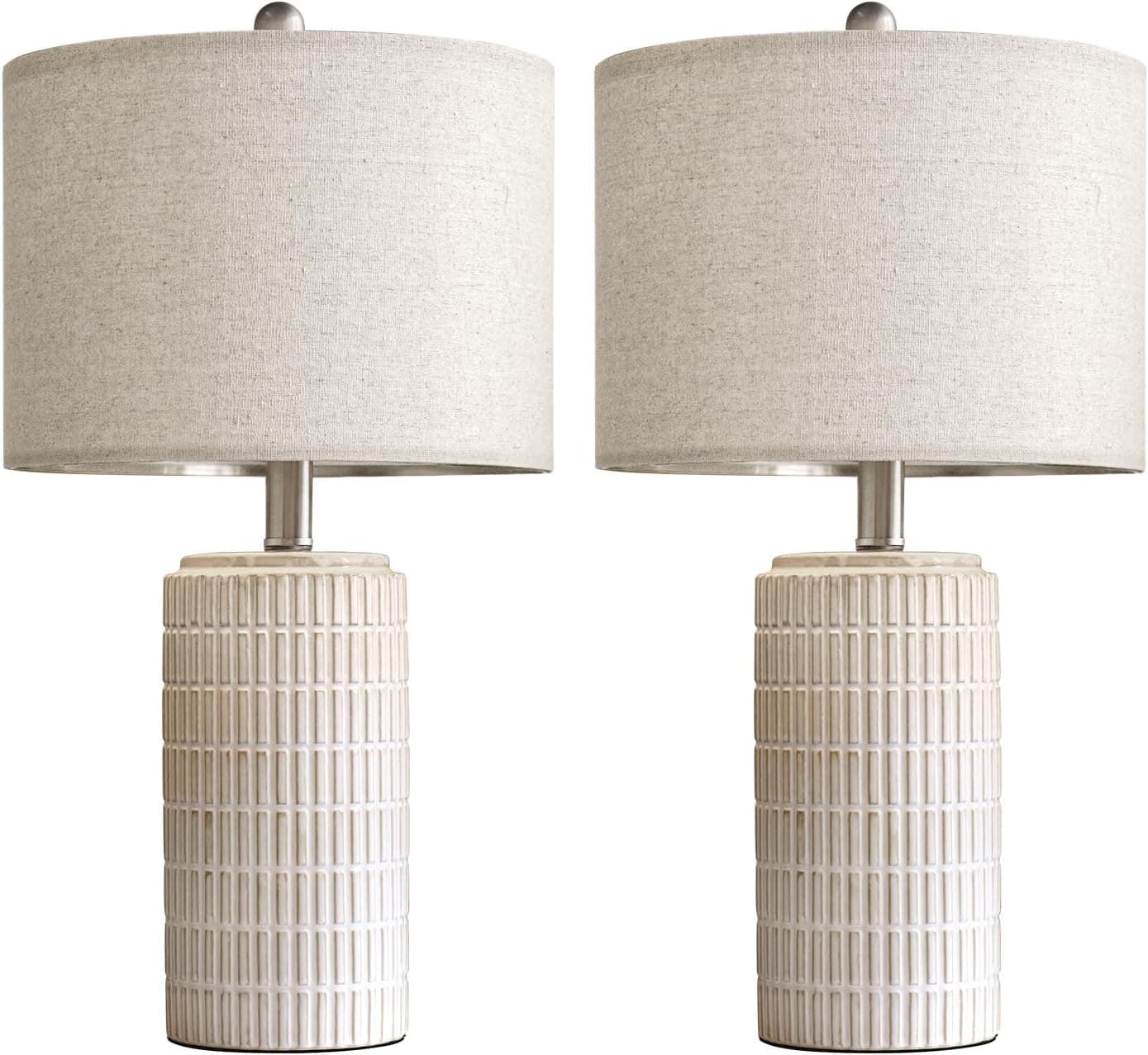 PoKat 23" Modern Ceramic Table Lamp Set of 2 for Living Room White Desk Lamps for Bedroom Farmhouse Bedside Nightstand Lamp House Warming Gifts New Home Decor End Table Lamps Gifts for Women Mom Beige thumbnail 9
