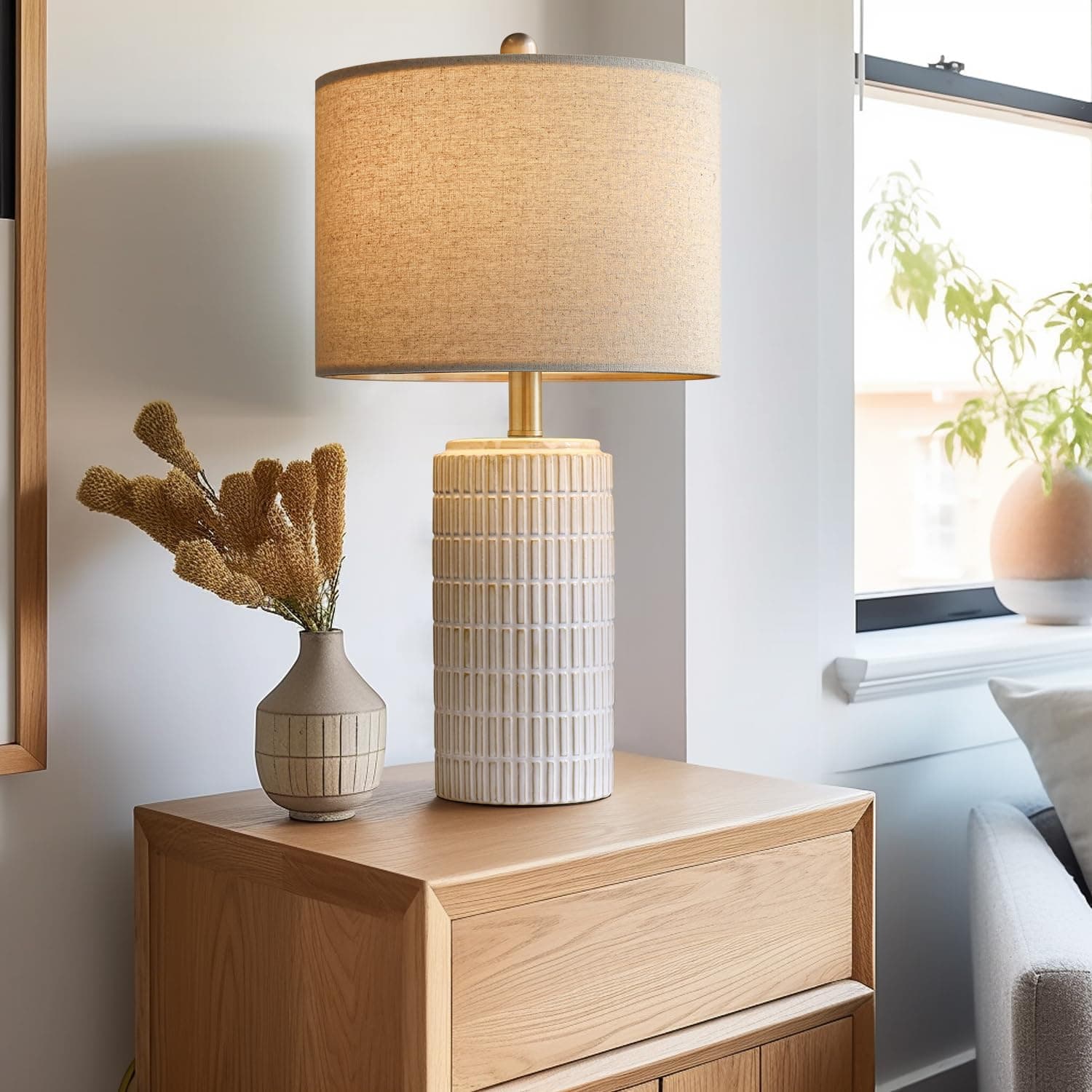 PoKat 23" Modern Ceramic Table Lamp Set of 2 for Living Room White Desk Lamps for Bedroom Farmhouse Bedside Nightstand Lamp House Warming Gifts New Home Decor End Table Lamps Gifts for Women Mom Beige thumbnail 6