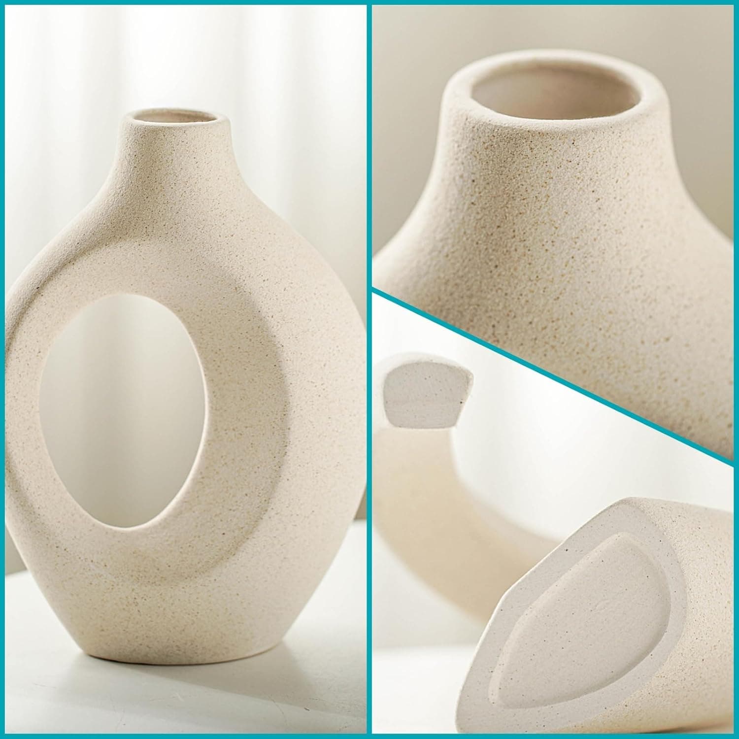 Lvases Snuggle Hollow Ceramic Vase Set of 2, Nordic Modern Boho ins Style Decorative Ceramic Aesthetic Flower Vase for Home Decor (Milky White W 6.3" X H 8.4") thumbnail 5