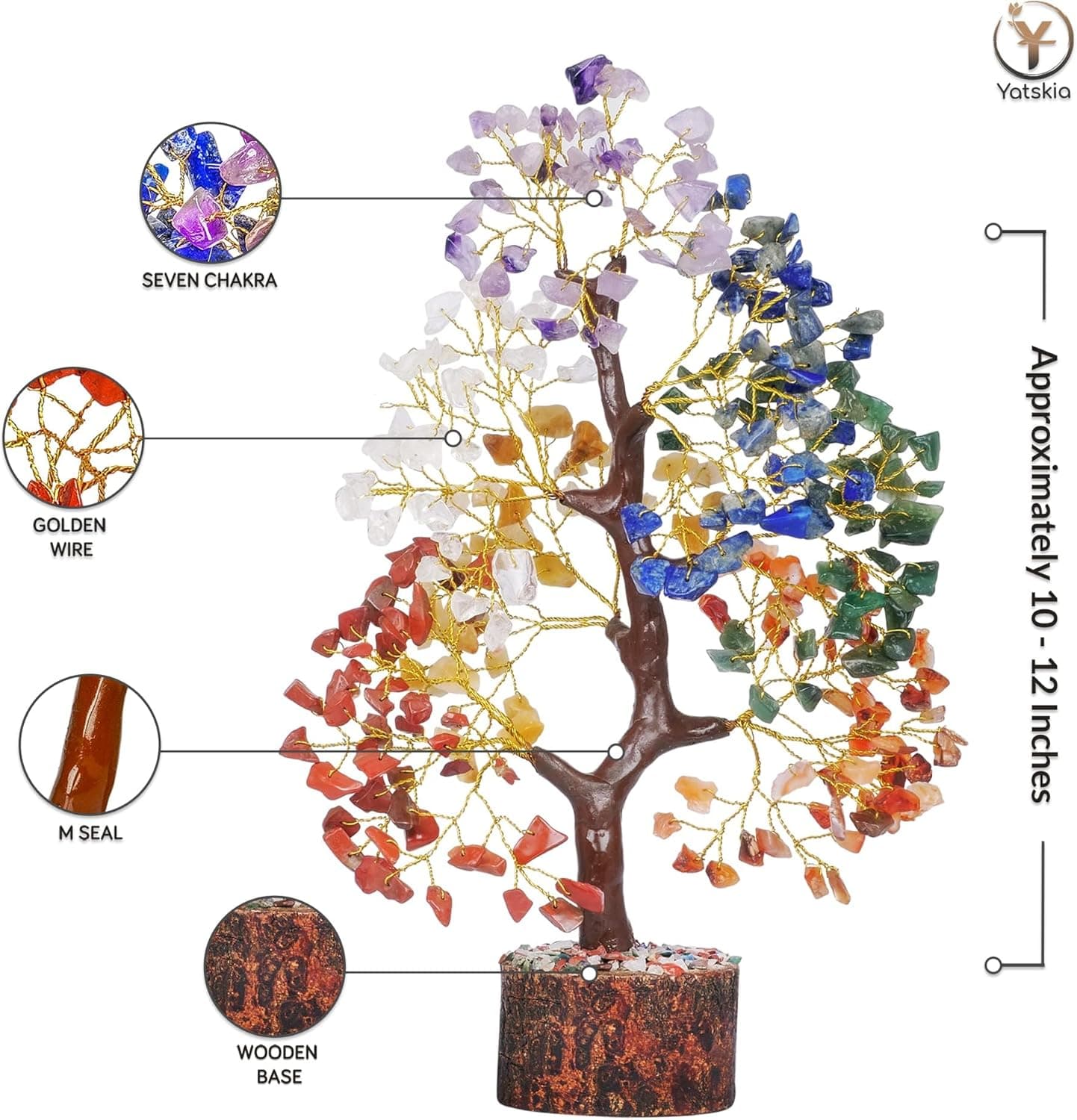 YATSKIA 7 Chakra Tree of Life - Crystals and Healing Stones | Birthday Gifts | Crystal Tree for Positive Energy | Home & Office Decor | Gifts for Women thumbnail 7