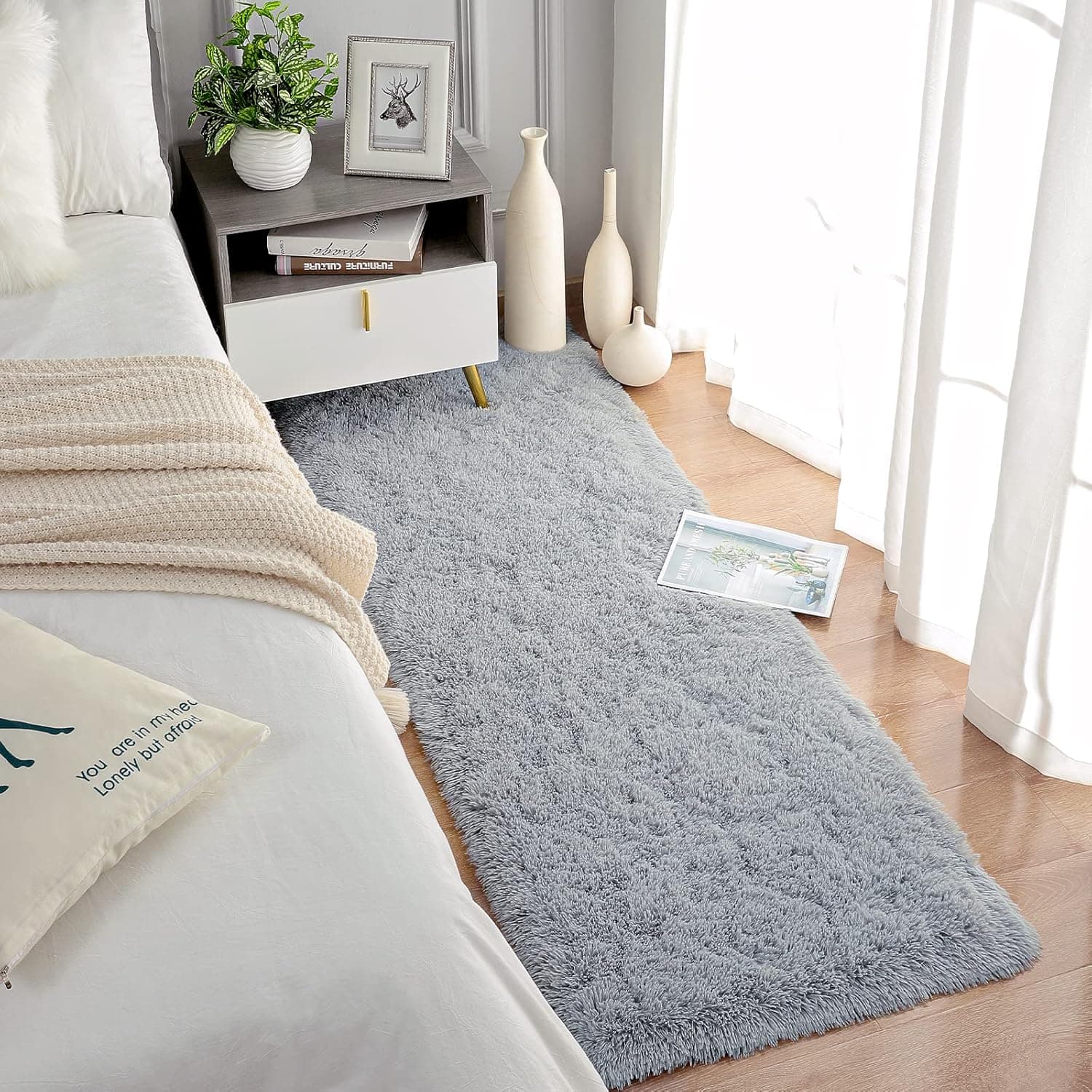 Chicrug Soft Runner Rugs for Bedroom Living Room Plush Fluffy Rug 2x6 Feet, Shag Furry Area Rug Carpet Non Shedding for Nursery Children Kids Girls Room Home Decorative, Grey thumbnail 7