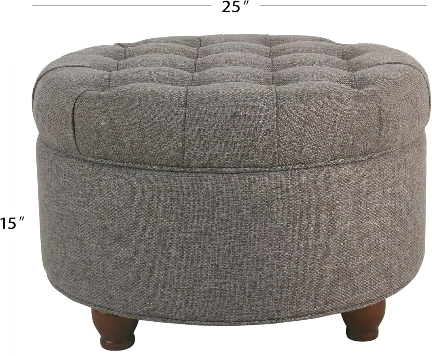 Homepop Home Decor | Button Tufted Woven Round Storage Ottoman | Ottoman with Storage for Living Room & Bedroom (Dark Gray) thumbnail 3