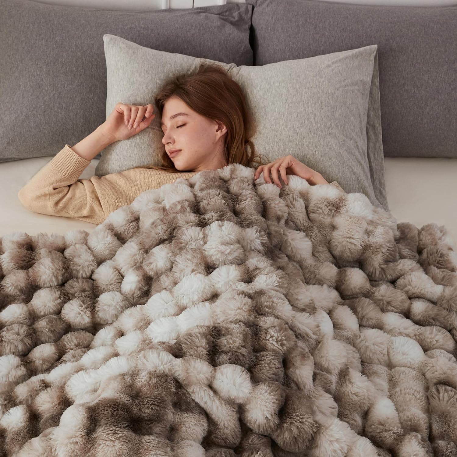COOVA Tie-Dye Brown Faux Fur Throw Blanket – Luxuriously Soft 50x60" Cozy Plush Design for Sofa & Bedroom thumbnail 3