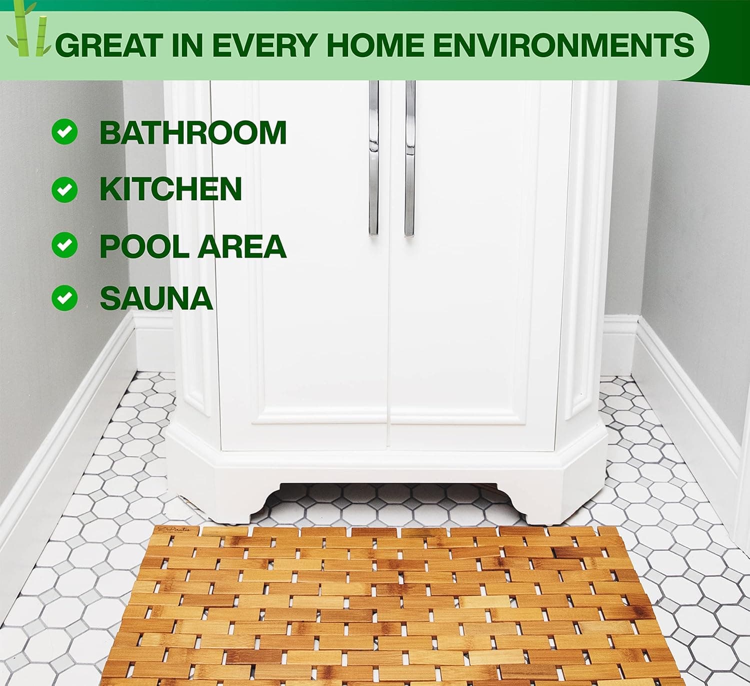 Bamboo Bath Mat - Foldable Wooden Bathmat - Accessories for Bathroom Sauna Spa Tub Step and Floor - 24 x 16 x 0.4 Inches [LxWxH] - Modern Farmhouse Decor Design thumbnail 4