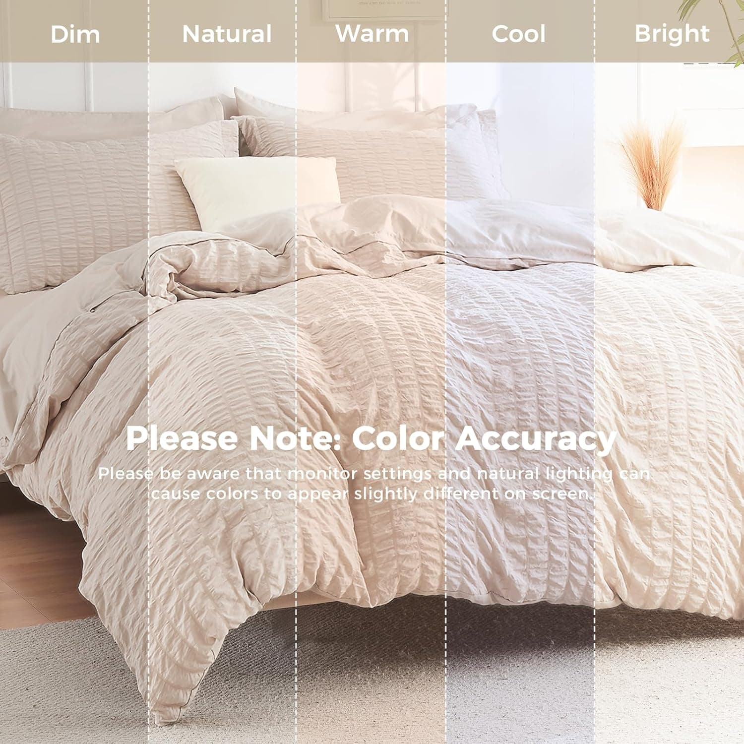 HYMOKEGE Beige Queen Comforter Set Seersucker 7 Pieces, All Season Luxury Bed in a Bag for Bedroom, Bedding Set with Comforters, Sheets, Pillowcases & Shams thumbnail 2