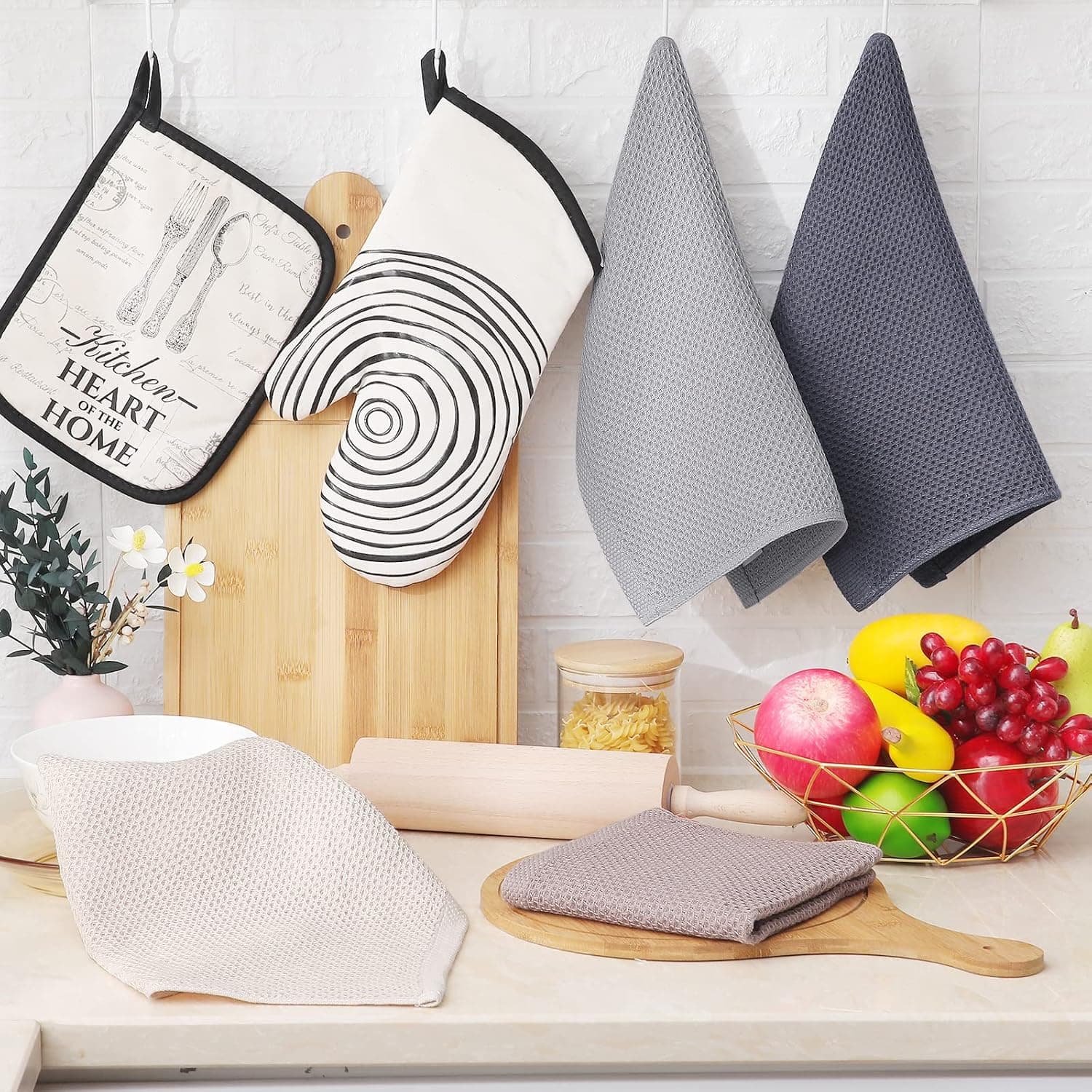 Homaxy 100% Cotton Waffle Weave Kitchen Dish Cloths, Ultra Soft Absorbent Quick Drying Dish Towels, 12 x 12 Inches, 6-Pack, Mixed Color thumbnail 6