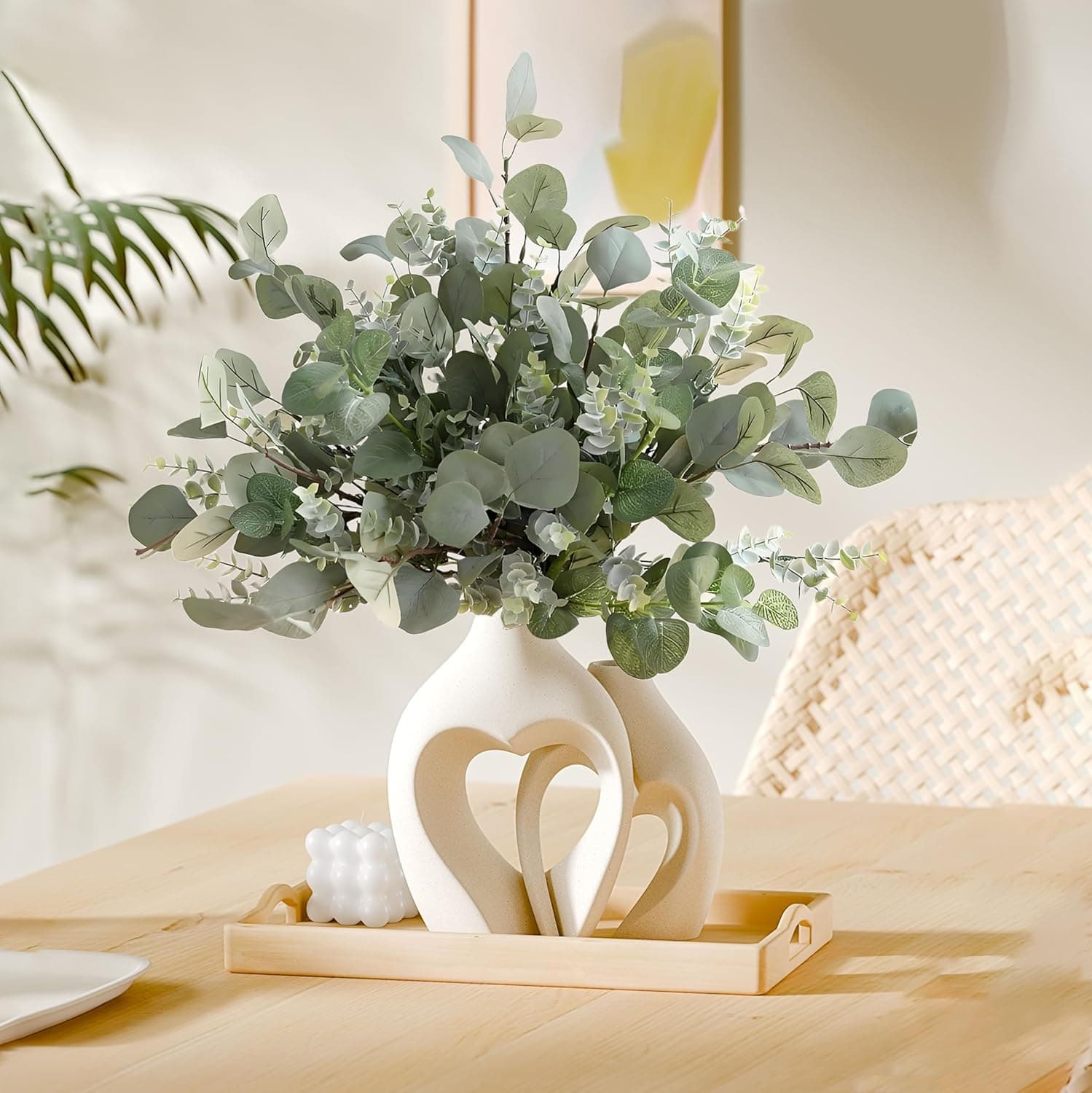 Zormon White Vases for Decor, Heart Shaped Ceramic Vase Set of 2, Nordic Heart Shaped Vases, Minimalist Decorative Vase for Table Centerpiece Wedding Dining Living Room Office House Decoration thumbnail 7