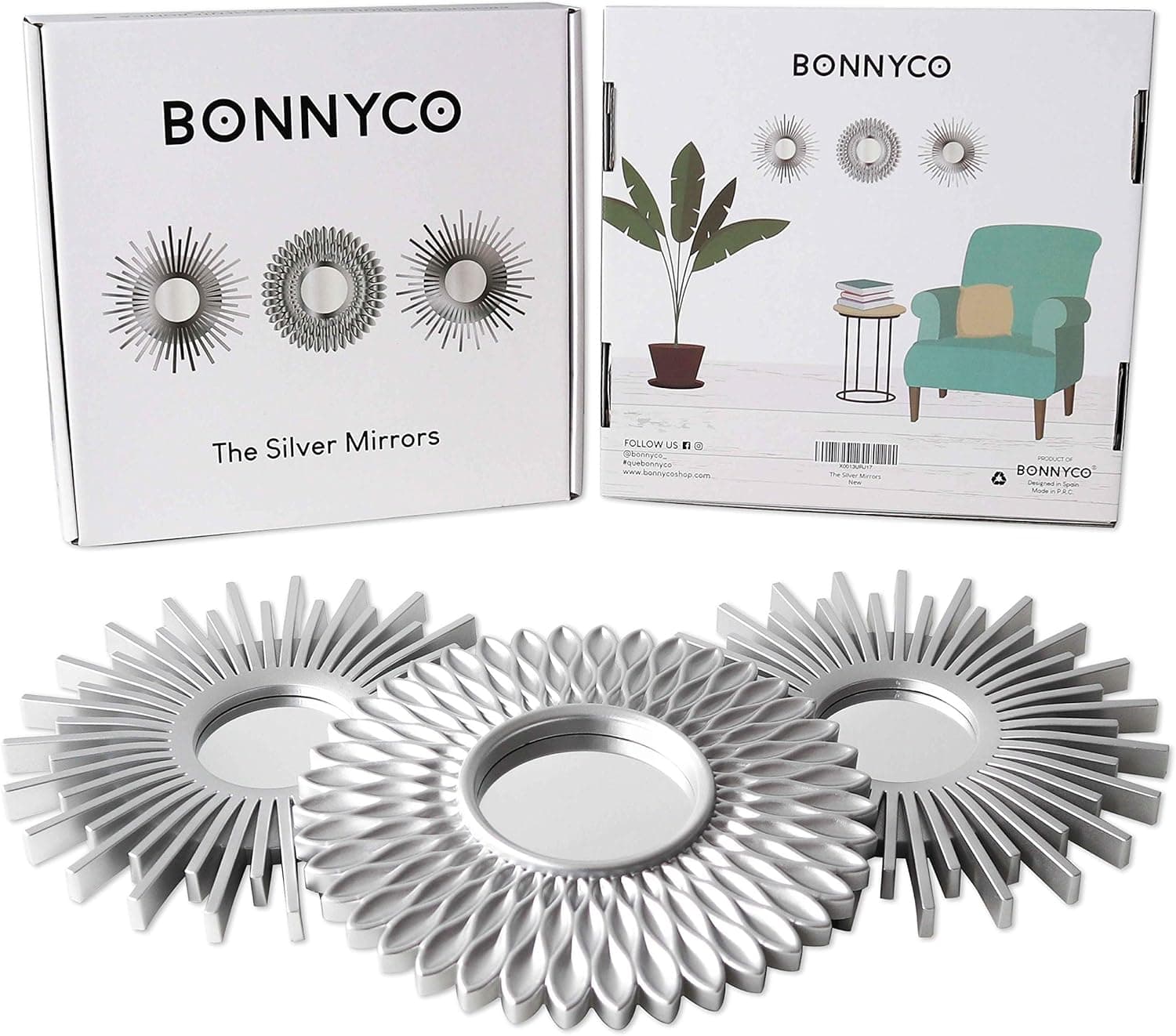 BONNYCO Wall Mirrors Pack of 3 Round Silver Mirrors for Home Decor, Bedroom and Room. Espejos Decorativos de Pared Sala Dormitorio, Circle Wall Decor Minimalist Vintage, Chic. Gifts for Women Mums thumbnail 2
