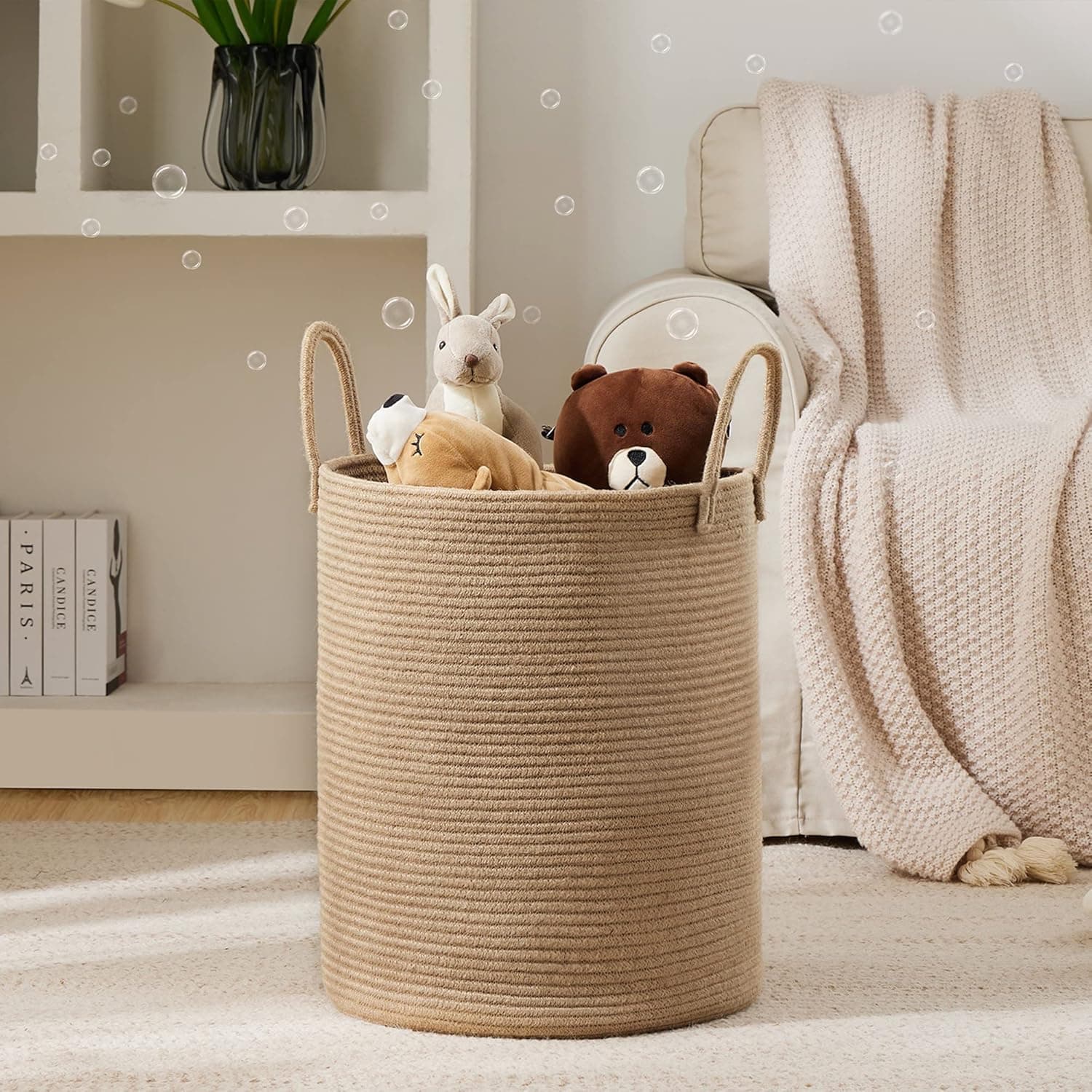 Jute Rope Laundry Hamper Basket by YOUDENOVA, 58L Tall Laundry Basket, Baby Nursery Hamper for Blanket Storage for Bedroom-Large-Jute thumbnail 2
