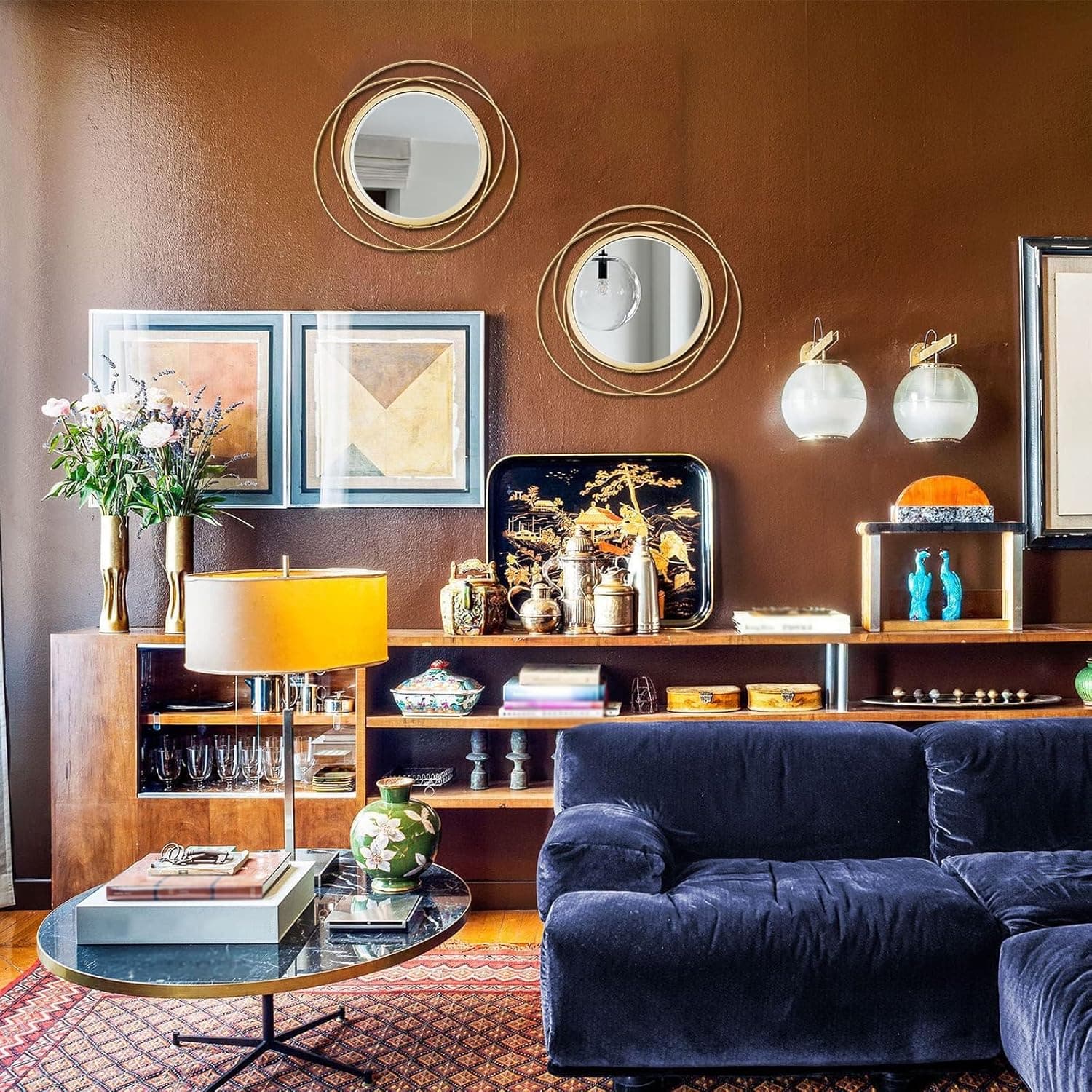 3 Set Round Mirrors for Wall Decor Living Room Bedroom Bathroom Dining Room Metal Circle Mirror Set Boho Decorative Sunburst Wall Art Accent Entryway - Gold 11 in thumbnail 3
