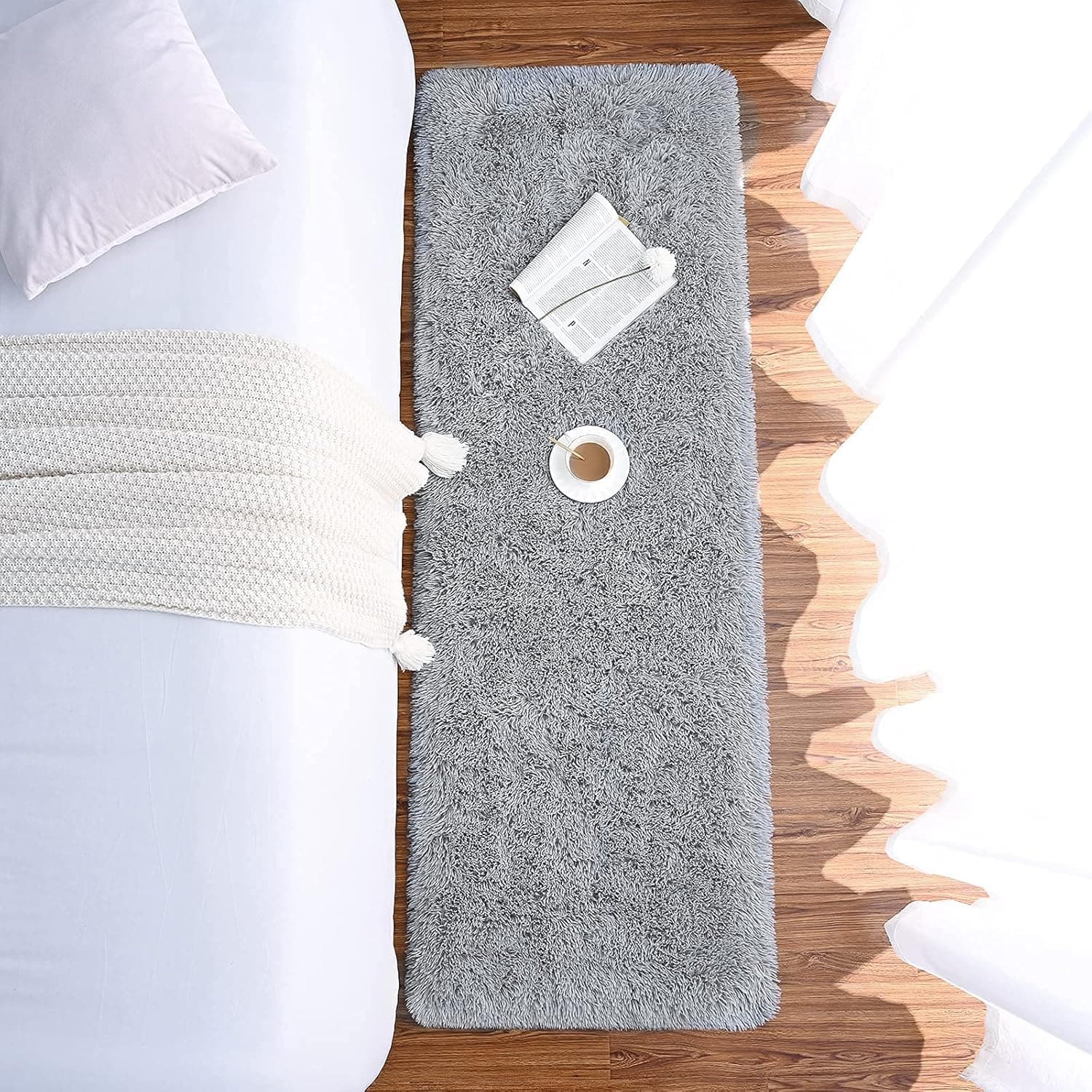 Chicrug Soft Runner Rugs for Bedroom Living Room Plush Fluffy Rug 2x6 Feet, Shag Furry Area Rug Carpet Non Shedding for Nursery Children Kids Girls Room Home Decorative, Grey thumbnail 6