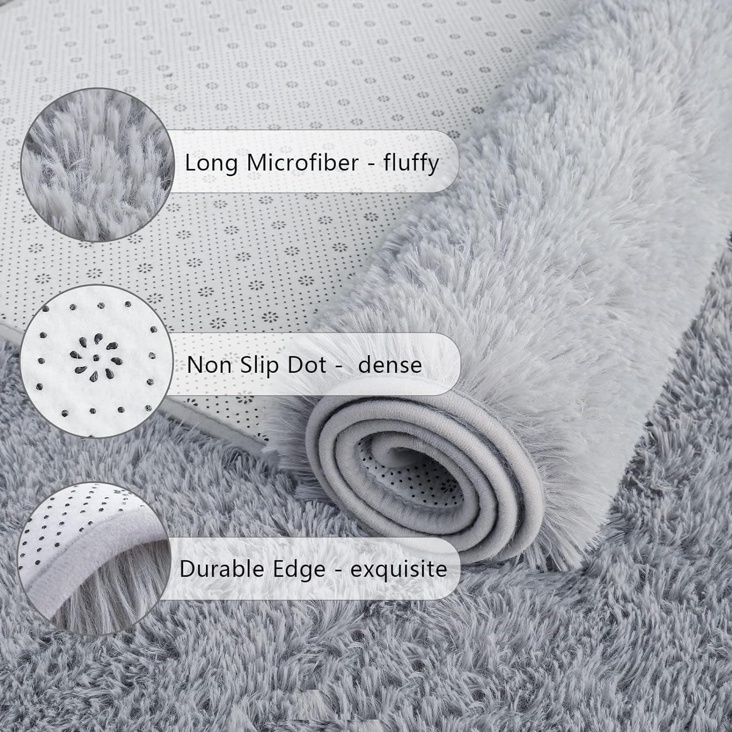 Chicrug Soft Runner Rugs for Bedroom Living Room Plush Fluffy Rug 2x6 Feet, Shag Furry Area Rug Carpet Non Shedding for Nursery Children Kids Girls Room Home Decorative, Grey thumbnail 3