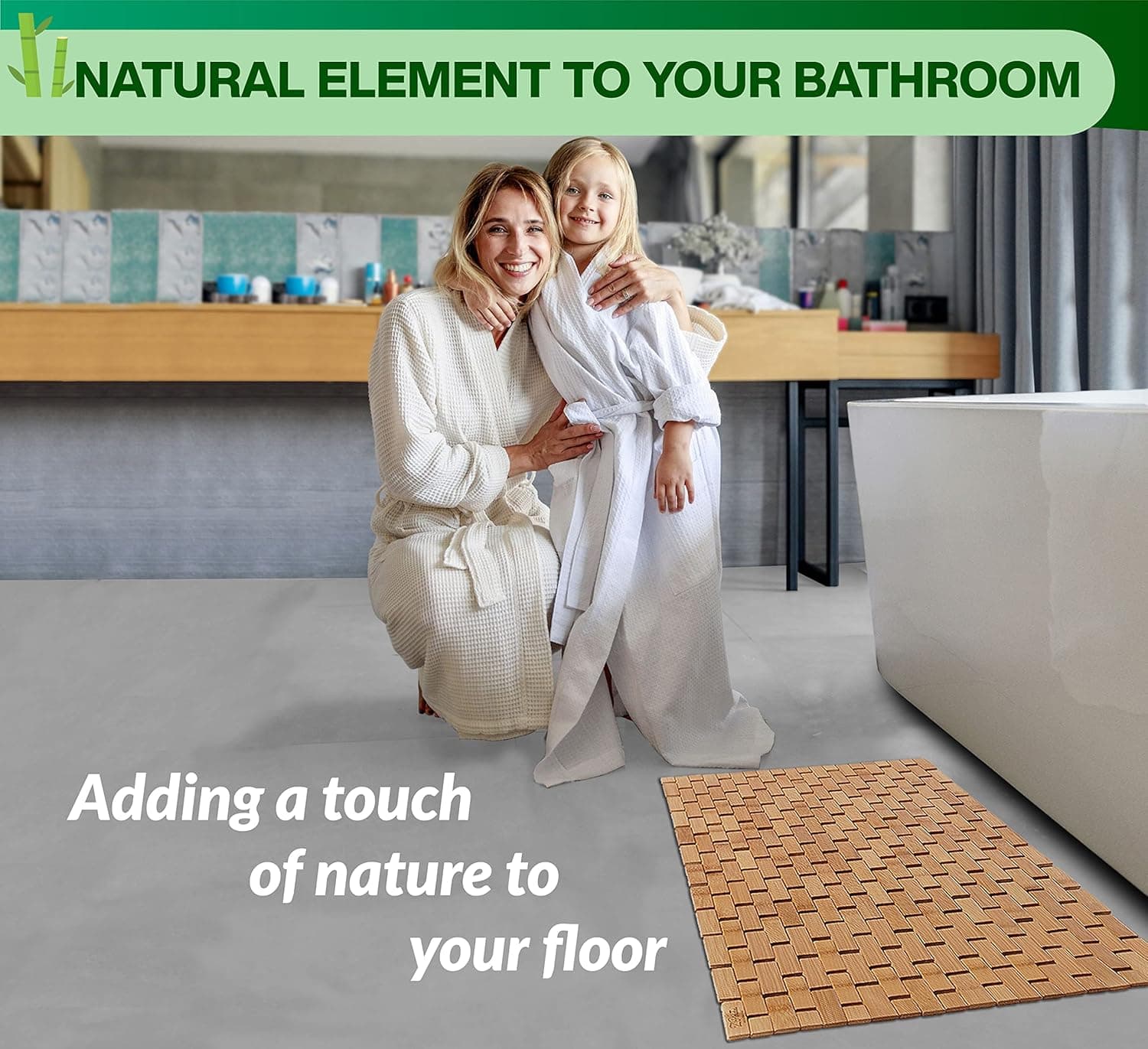 Bamboo Bath Mat - Foldable Wooden Bathmat - Accessories for Bathroom Sauna Spa Tub Step and Floor - 24 x 16 x 0.4 Inches [LxWxH] - Modern Farmhouse Decor Design thumbnail 6