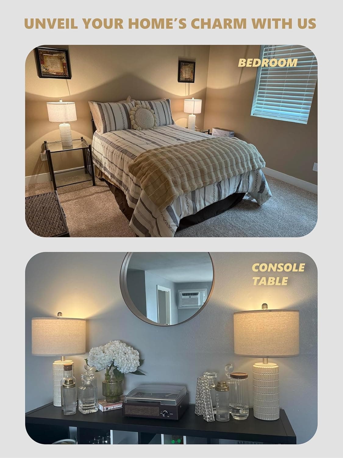 PoKat 23" Modern Ceramic Table Lamp Set of 2 for Living Room White Desk Lamps for Bedroom Farmhouse Bedside Nightstand Lamp House Warming Gifts New Home Decor End Table Lamps Gifts for Women Mom Beige thumbnail 3