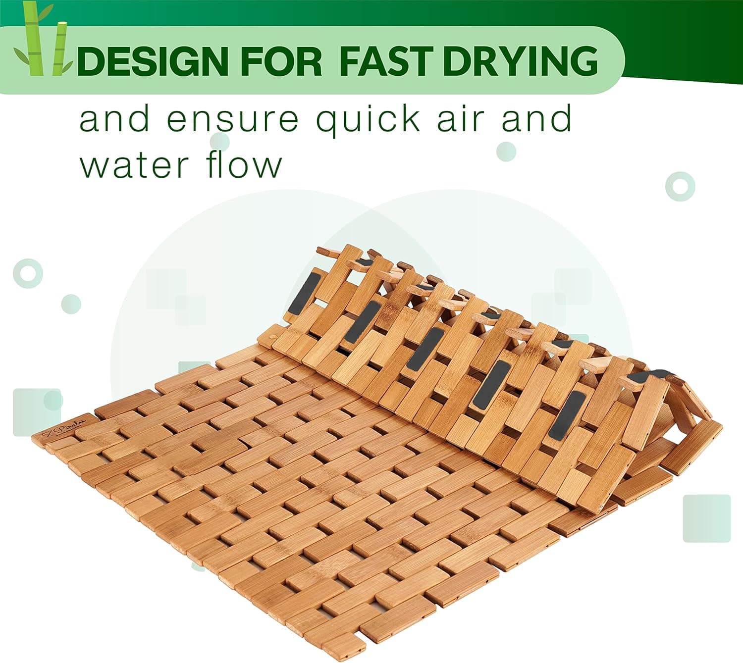 Bamboo Bath Mat - Foldable Wooden Bathmat - Accessories for Bathroom Sauna Spa Tub Step and Floor - 24 x 16 x 0.4 Inches [LxWxH] - Modern Farmhouse Decor Design thumbnail 8