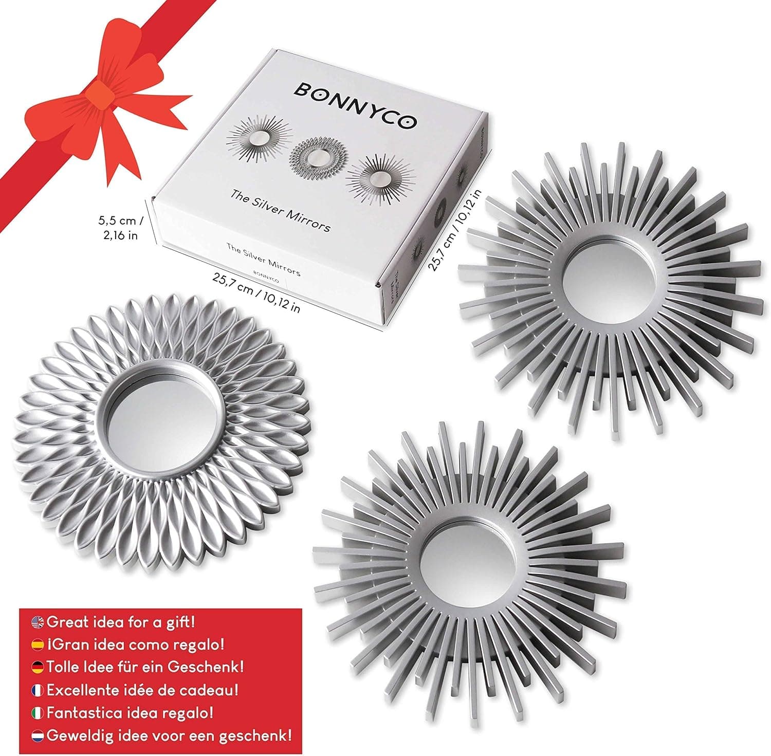 BONNYCO Wall Mirrors Pack of 3 Round Silver Mirrors for Home Decor, Bedroom and Room. Espejos Decorativos de Pared Sala Dormitorio, Circle Wall Decor Minimalist Vintage, Chic. Gifts for Women Mums thumbnail 7