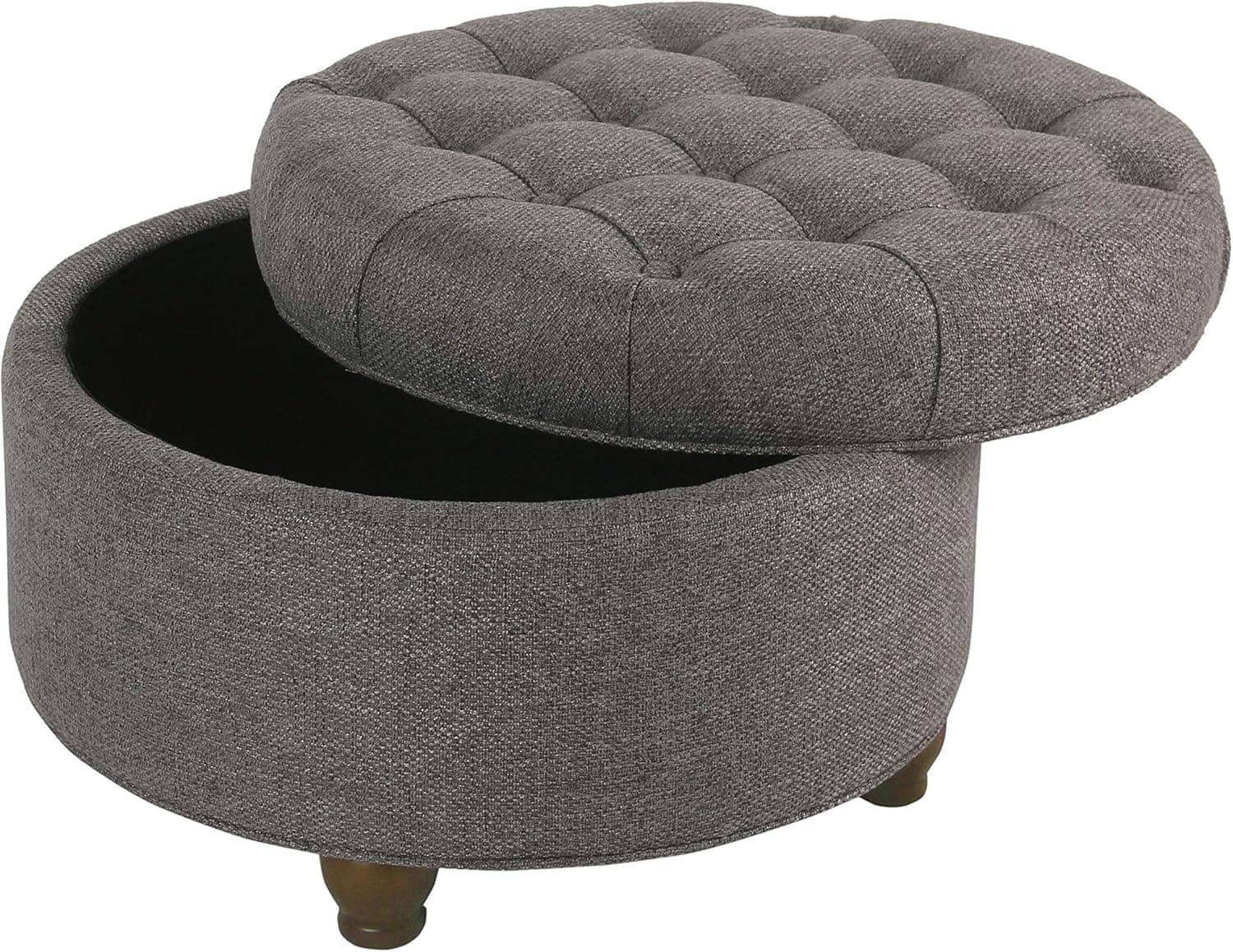 Homepop Home Decor | Button Tufted Woven Round Storage Ottoman | Ottoman with Storage for Living Room & Bedroom (Dark Gray) thumbnail 10