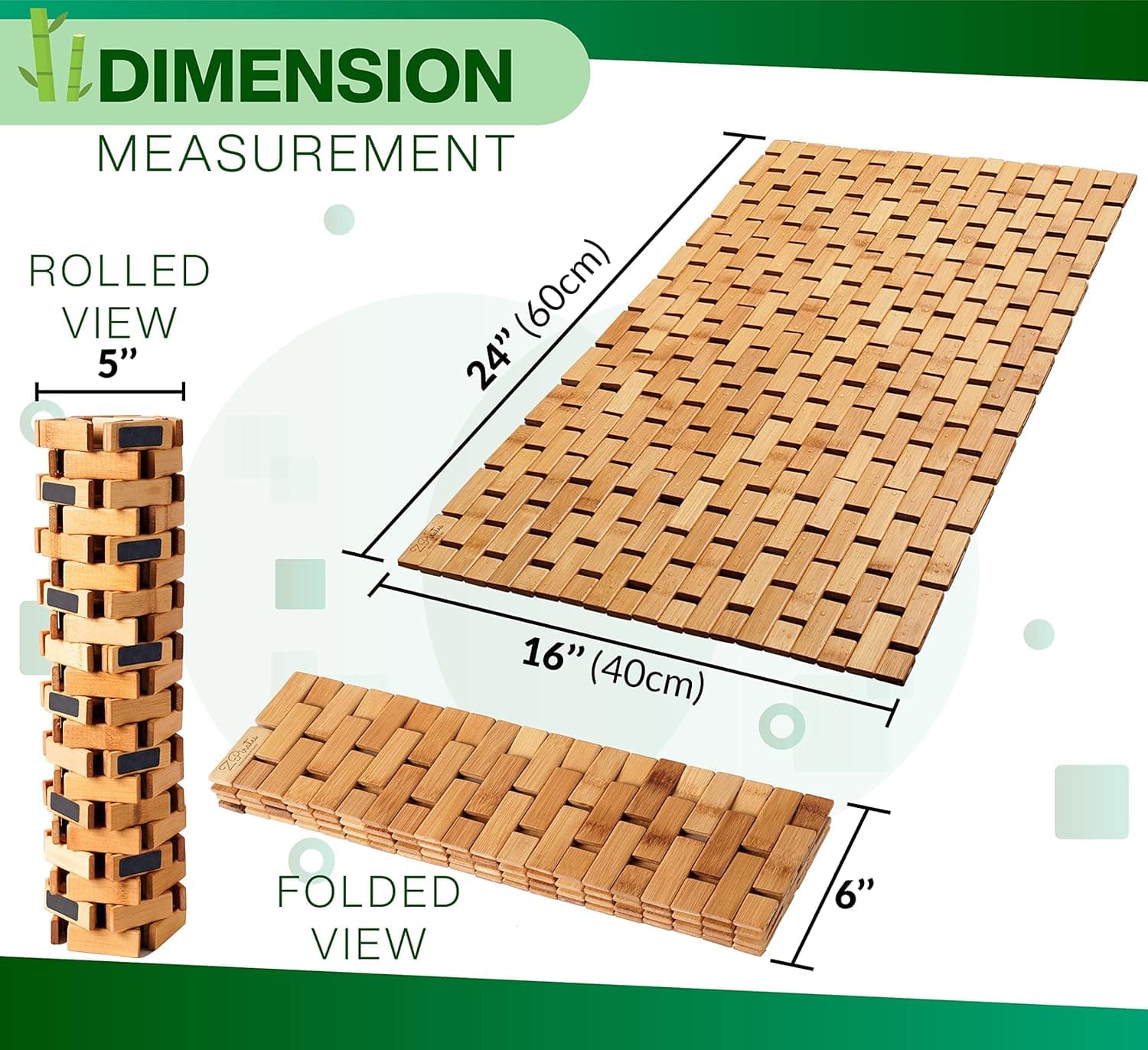 Bamboo Bath Mat - Foldable Wooden Bathmat - Accessories for Bathroom Sauna Spa Tub Step and Floor - 24 x 16 x 0.4 Inches [LxWxH] - Modern Farmhouse Decor Design thumbnail 3