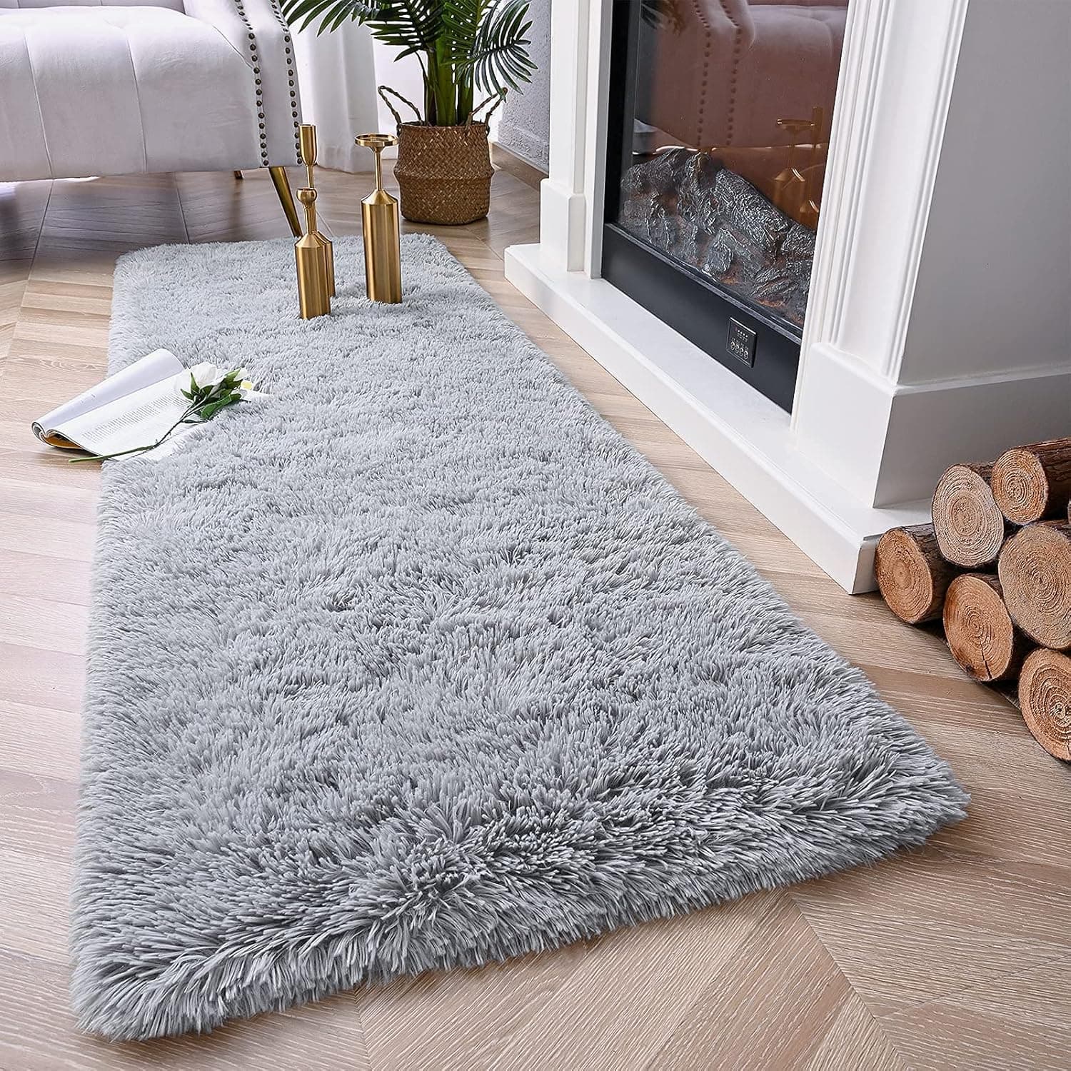 Chicrug Soft Runner Rugs for Bedroom Living Room Plush Fluffy Rug 2x6 Feet, Shag Furry Area Rug Carpet Non Shedding for Nursery Children Kids Girls Room Home Decorative, Grey thumbnail 2
