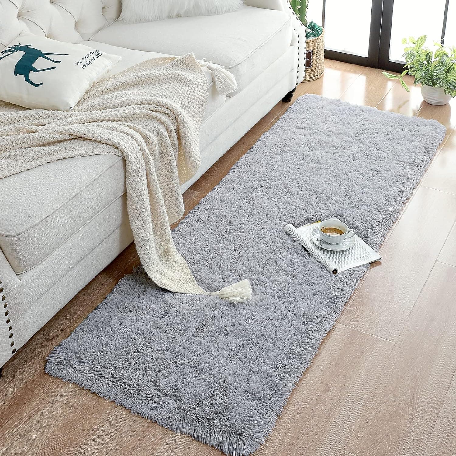 Chicrug Soft Runner Rugs for Bedroom Living Room Plush Fluffy Rug 2x6 Feet, Shag Furry Area Rug Carpet Non Shedding for Nursery Children Kids Girls Room Home Decorative, Grey thumbnail 5