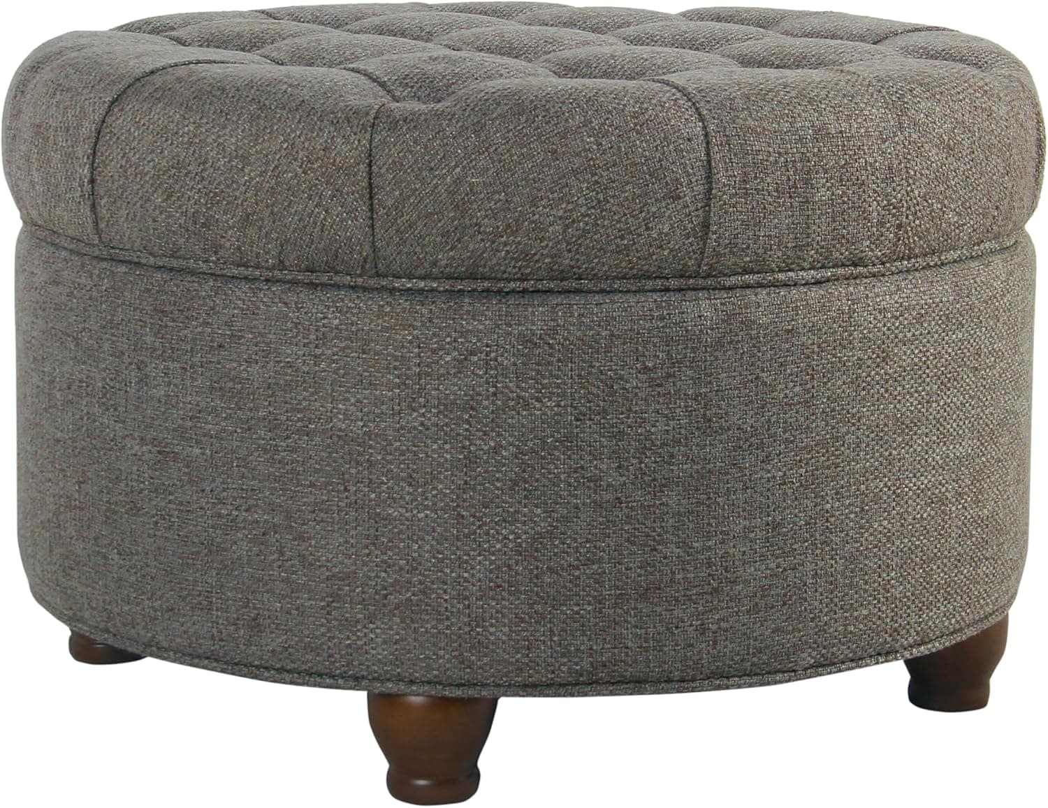Homepop Home Decor | Button Tufted Woven Round Storage Ottoman | Ottoman with Storage for Living Room & Bedroom (Dark Gray) thumbnail 5